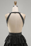 Black A-Line Deep V Neck Cut Out Short Homecoming Dress with Beading