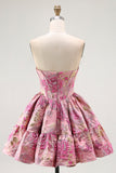 Off The Shoulder Printed A-Line Corset Cocktail Dress