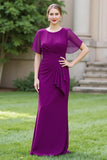 Sheath Navy Chiffon Round Neck Ruched Long Choir Dress with Sash