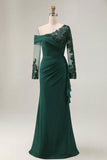 Black Sheath Asymmetrical Long Mother of the Bride Dress with Lace Appliques
