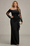 Black Sheath Asymmetrical Long Mother of the Bride Dress with Lace Appliques