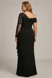 Black Sheath Asymmetrical Long Mother of the Bride Dress with Lace Appliques
