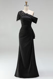 Plus Size Black Mermaid Ruched Asymmetrical Mother of the Bride Dress