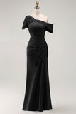 Plus Size Black Mermaid Ruched Asymmetrical Mother of the Bride Dress