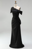 Plus Size Black Mermaid Ruched Asymmetrical Mother of the Bride Dress