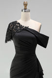 Plus Size Black Mermaid Ruched Asymmetrical Mother of the Bride Dress