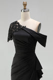 Plus Size Black Mermaid Ruched Asymmetrical Mother of the Bride Dress
