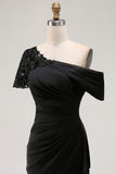 Mermaid Black Asymmetrical Mother of the Bride Dress with Appliques