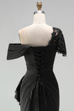 Plus Size Black Mermaid Ruched Asymmetrical Mother of the Bride Dress