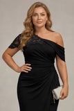 Plus Size Black Mermaid Ruched Asymmetrical Mother of the Bride Dress