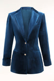 2-Piece Peacock Blue Velvet Notched Lapel Women's Suits