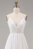 Lace A Line V Neck Long White Wedding Dress