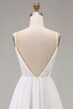 Lace A Line V Neck Long White Wedding Dress