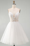 A Line Spaghetti Straps Tulle Little White Dress