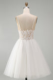 A Line Spaghetti Straps Tulle Little White Dress