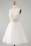 A Line Spaghetti Straps Tulle Little White Dress