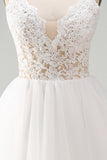 A Line Spaghetti Straps Tulle Little White Dress