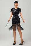 Black Red Fringed 1920s Sequin Flapper Dress