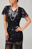 Black Gatsby Sequins 1920s Dress With Fringes