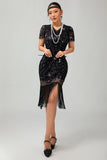 Black Red Fringed 1920s Sequin Flapper Dress