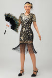 Black Red Fringed 1920s Sequin Flapper Dress