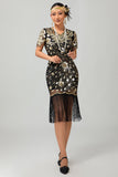 Black Red Fringed 1920s Sequin Flapper Dress