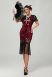 Black Gatsby Sequins 1920s Dress With Fringes