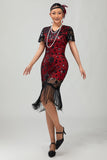 Black Red Fringed 1920s Sequin Flapper Dress