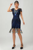 Black Golden Fringe Sequins 1920s Dress with 5-Piece Accessories Set