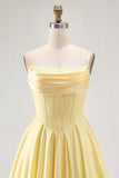 Yellow Strapless A-Line Corset Short Prom Dress with Beading