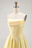Yellow Strapless A-Line Corset Short Prom Dress with Beading