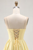 Yellow Strapless A-Line Corset Short Prom Dress with Beading