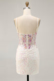 Sparkly Black Pink Flower Bodycon Corset Cocktail Dress with Sequins