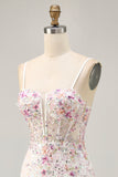 Sparkly Black Pink Flower Bodycon Corset Cocktail Dress with Sequins