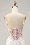 Sparkly Black Pink Flower Bodycon Corset Cocktail Dress with Sequins
