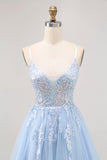 Sparkly Blue A-line Tulle Sequins Short Prom Dress with Lace Up Back