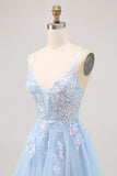 Sparkly Blue A-line Tulle Sequins Short Prom Dress with Lace Up Back