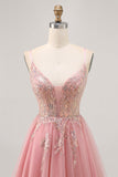 Sparkly Blush A-line Tulle Sequins Short Prom Dress with Lace Up Back