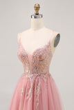 Sparkly Blush A-line Tulle Sequins Short Prom Dress with Lace Up Back