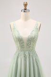 Green A-line Tulle Backless Beaded Short Prom Dress with Sequins