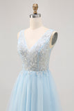 Sparkly Blue A-line Tulle Short Prom Dress with Sequins