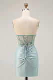 Grey Green Bodycon Strapless Cocktail Dress with Sequins