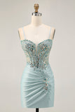 Grey Green Bodycon Strapless Cocktail Dress with Sequins