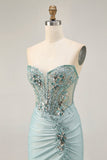 Grey Green Bodycon Strapless Cocktail Dress with Sequins