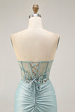Grey Green Bodycon Strapless Cocktail Dress with Sequins