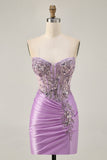 Grey Green Bodycon Strapless Cocktail Dress with Sequins