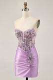 Grey Green Bodycon Strapless Cocktail Dress with Sequins