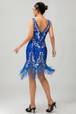 Royal Blue Sequin Gatsby Short 1920s Dress With Fringes
