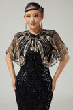 Sparkly Black Golden 1920s Women Cape with Sequins