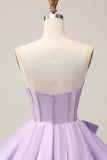 Sparkly Purple A-Line Strapless Sequins Short Prom Dress with Bow